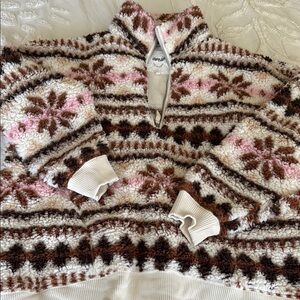 Aerie Women's Pink and Brown Patterned Sweater
